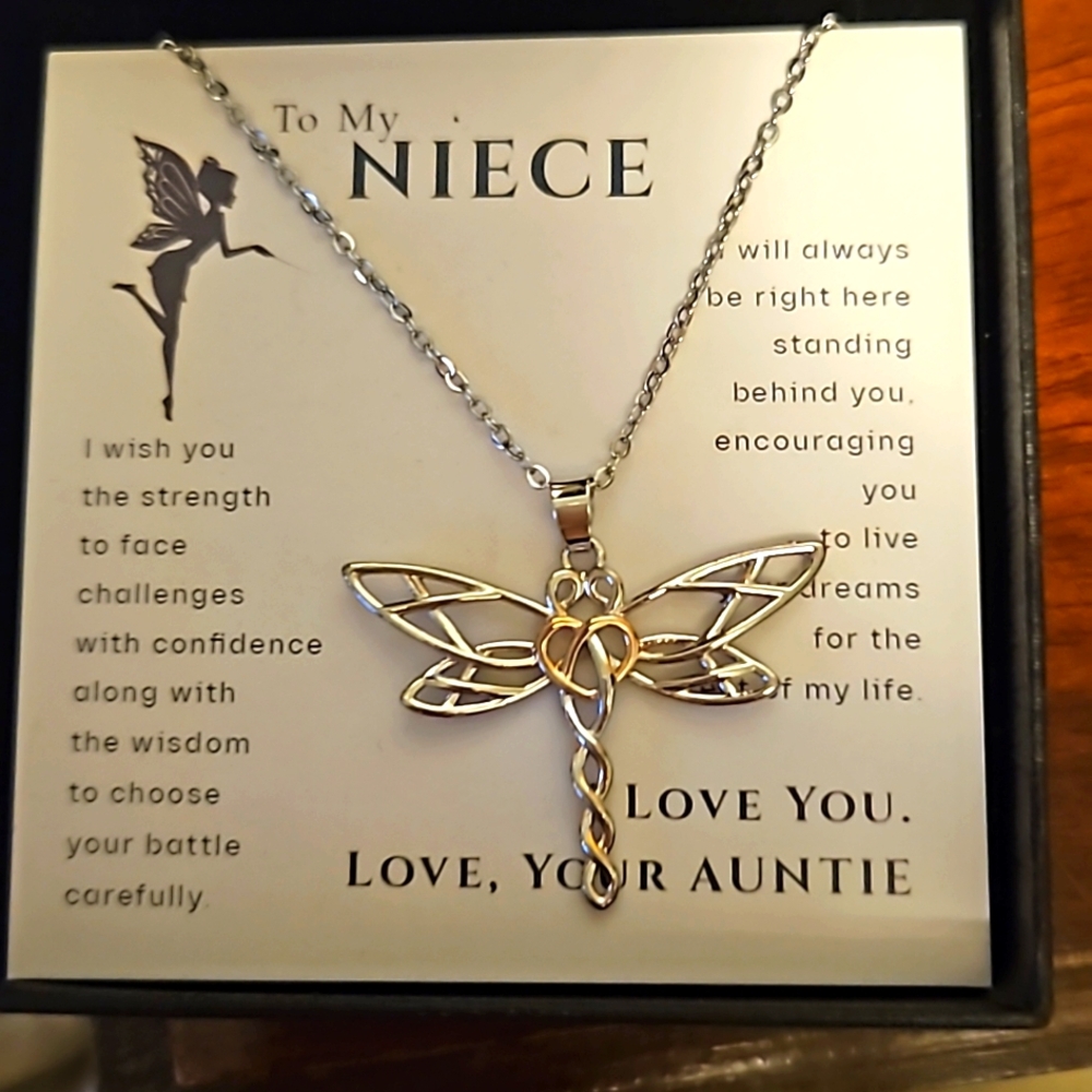 To my niece Dragonfly necklace,  new in gift box.